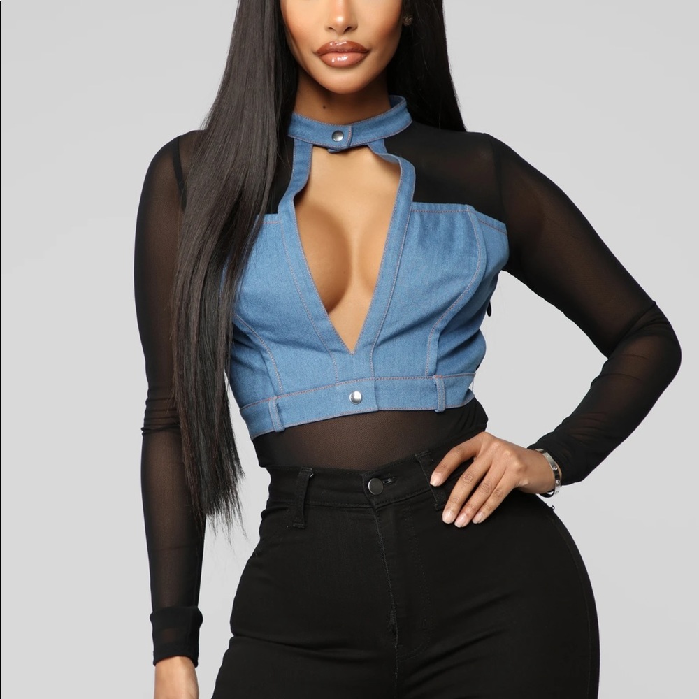Jean / mesh bodysuit
